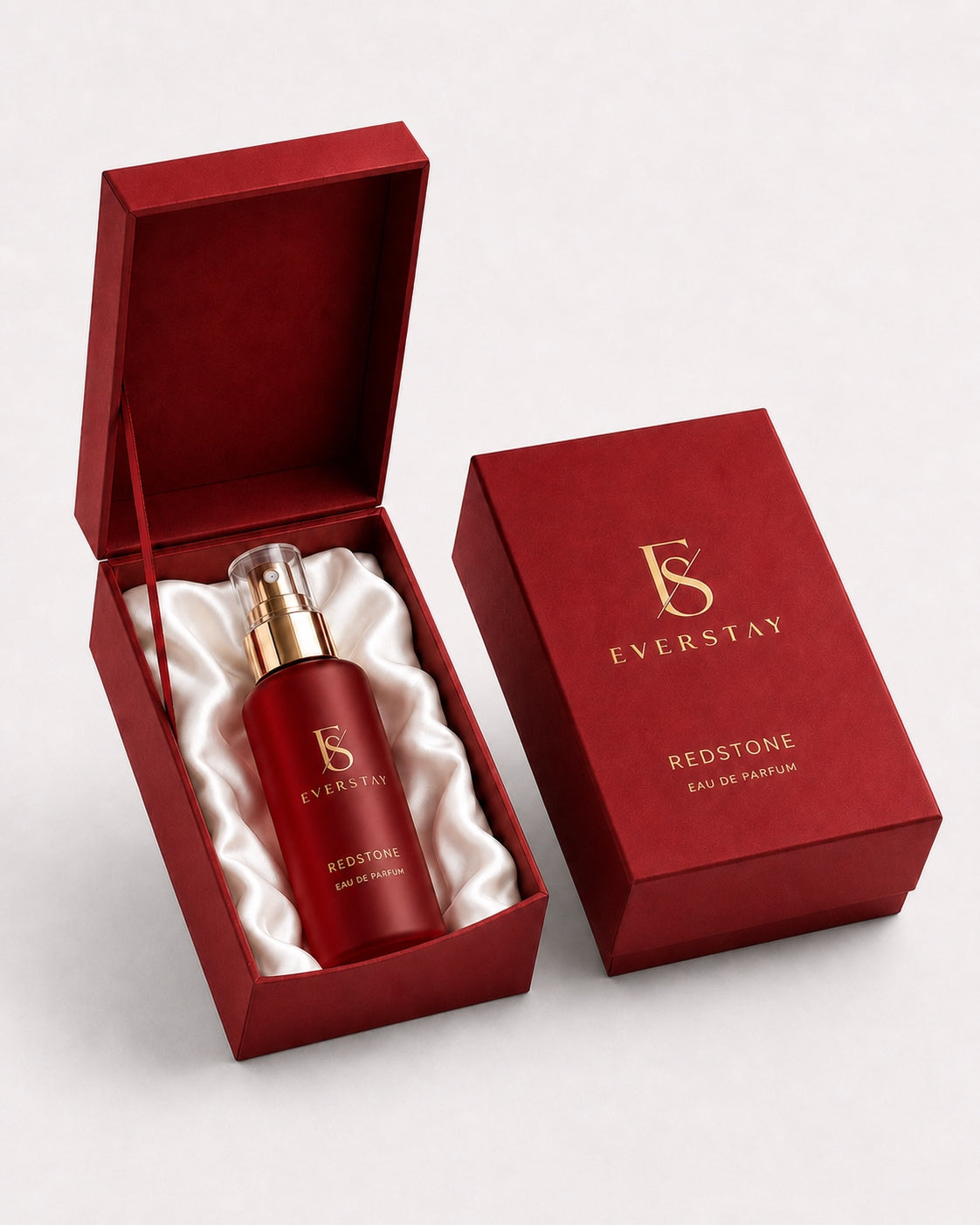 EVERSTAY Redstone red bottle in matching red gift packaging