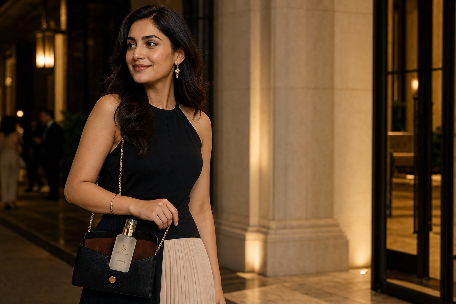 Adult woman carrying EVERSTAY Aviara for an evening out